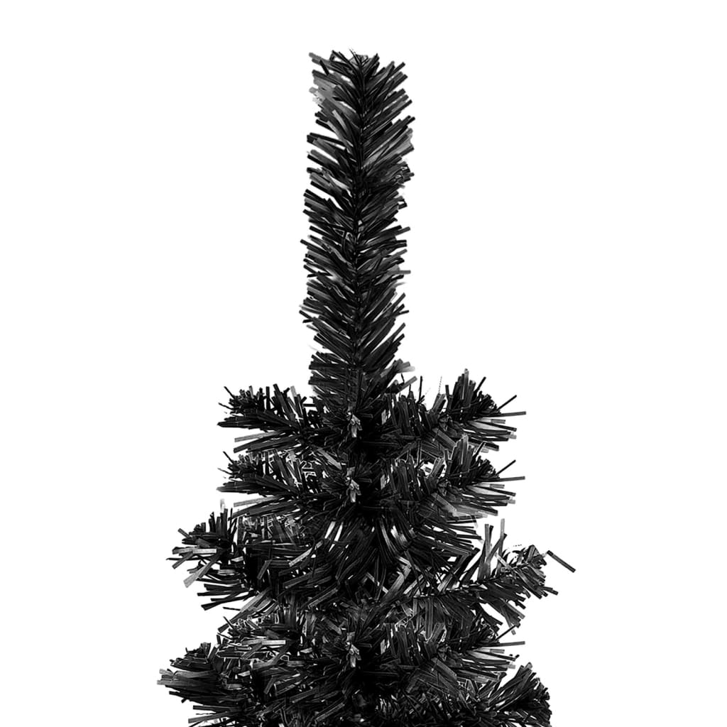 vidaXL Тънка осветена коледна елха, черна, 210 см