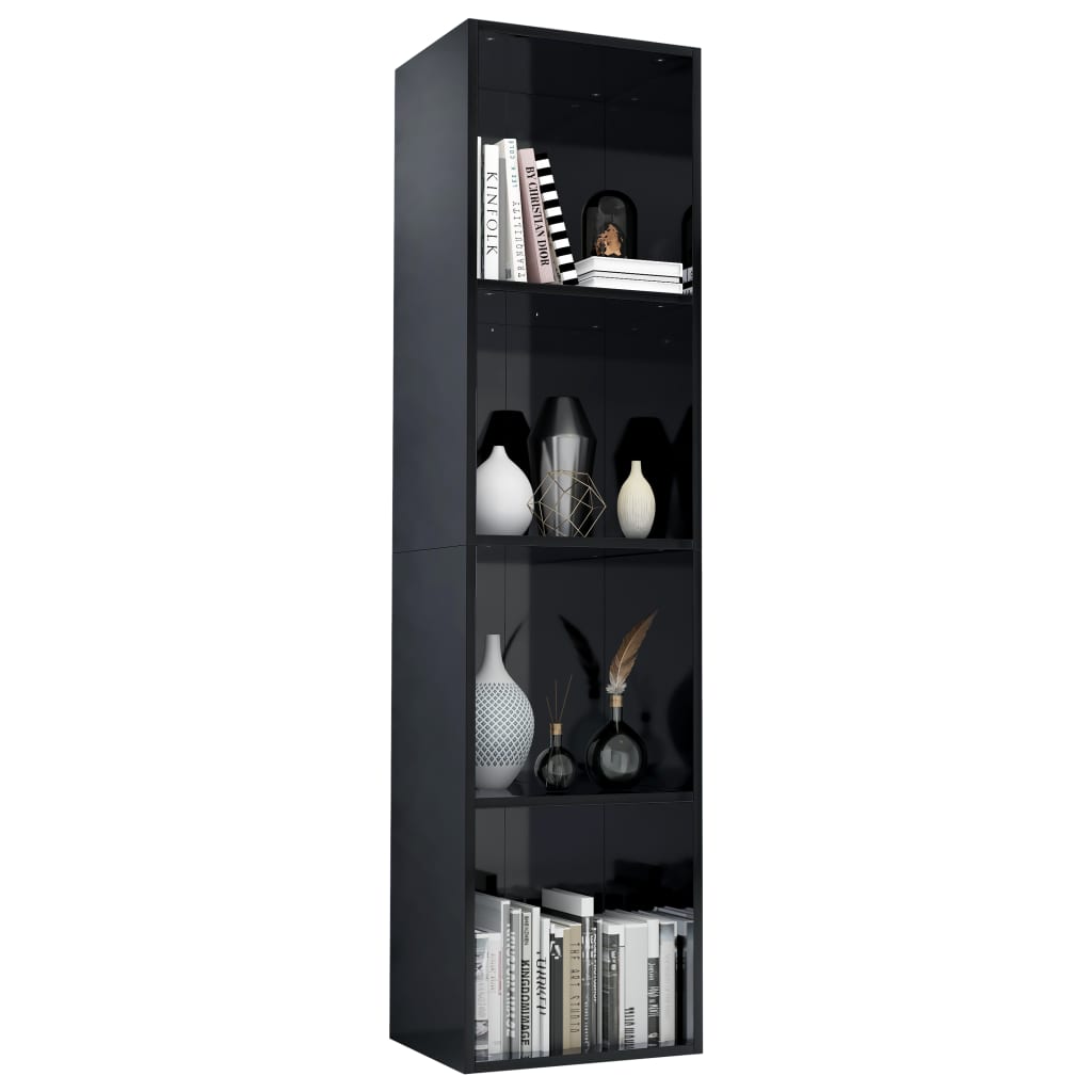 vidaXL Библиотека/ТВ шкаф, черен гланц, 36x30x143 см, ПДЧ