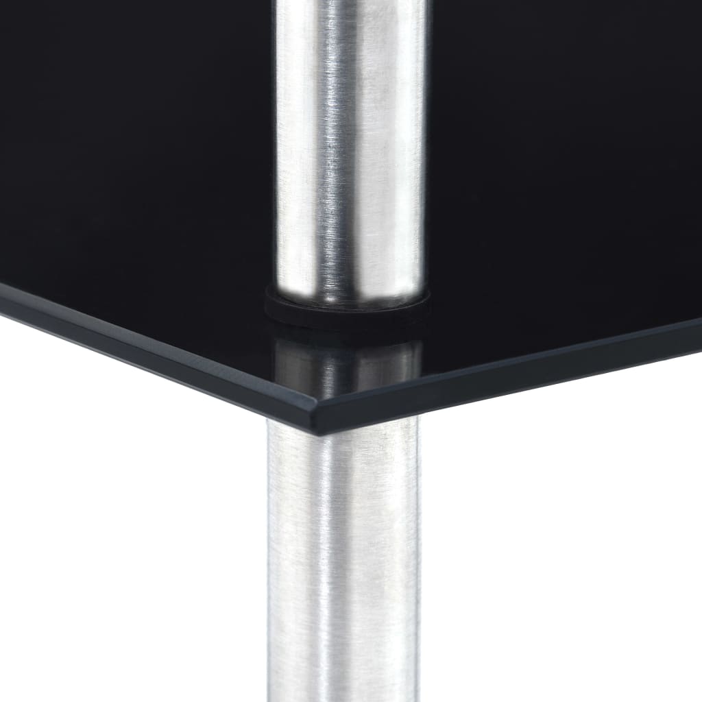vidaXL Етажерка с 5 рафта, черна, 30x30x130 см, закалено стъкло