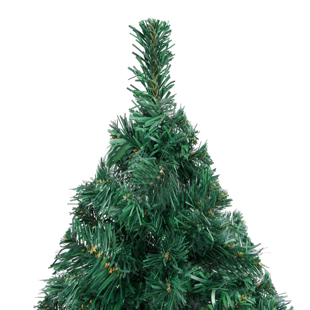 vidaXL Изкуствена осветена коледна елха с топки зелена 210 см PVC