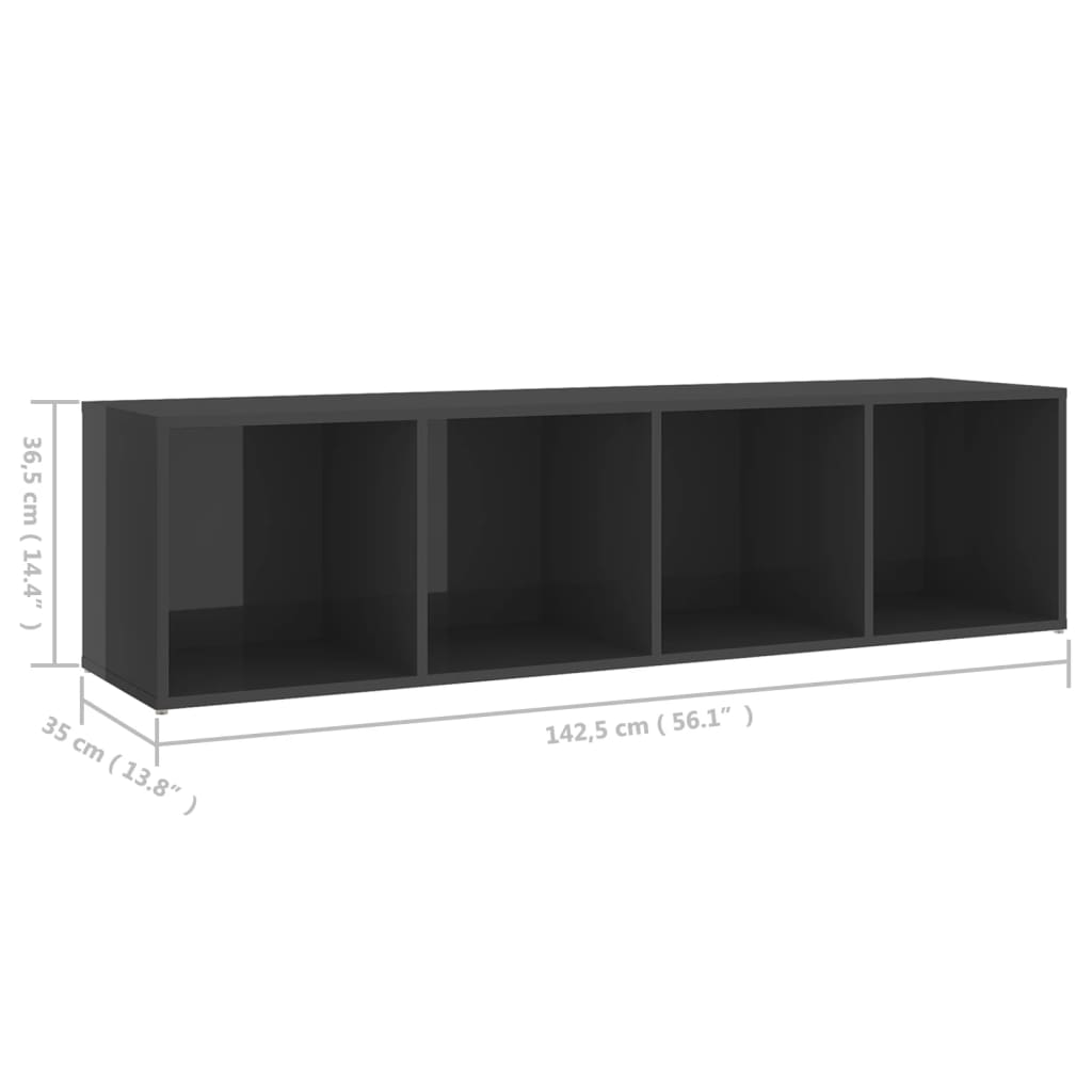 vidaXL ТВ шкаф, сив гланц, 142,5x35x36,5 см, ПДЧ