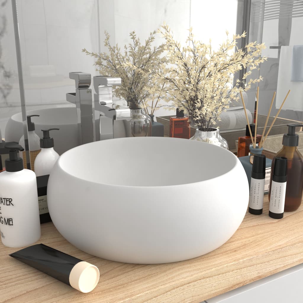 vidaXL Луксозна кръгла мивка, матово бяла, 40x15 см, керамика
