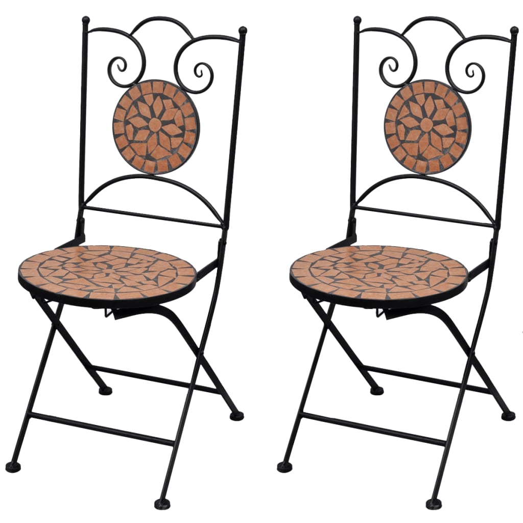 vidaXL Сгъваеми бистро столове, 2 бр, мозайка, теракота