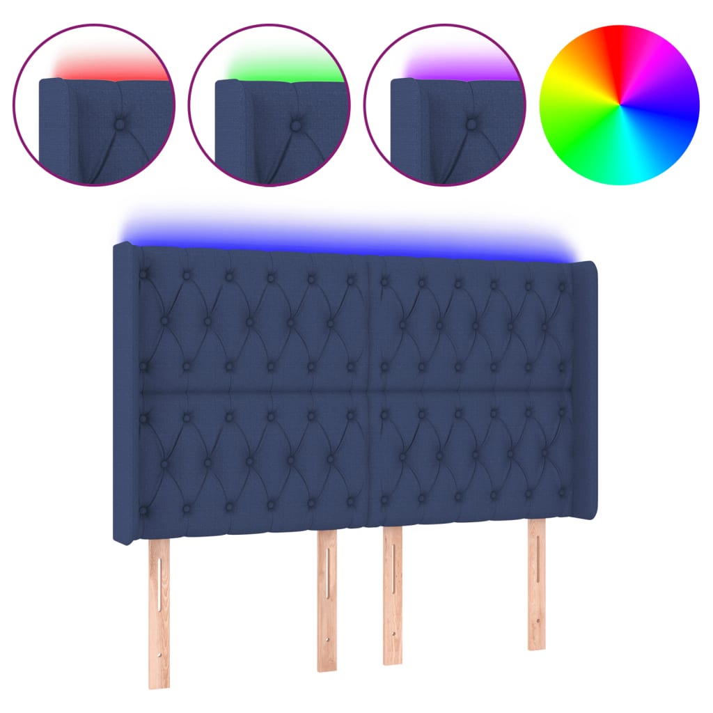 vidaXL LED горна табла за легло, синя, 163x16x118/128 см, плат
