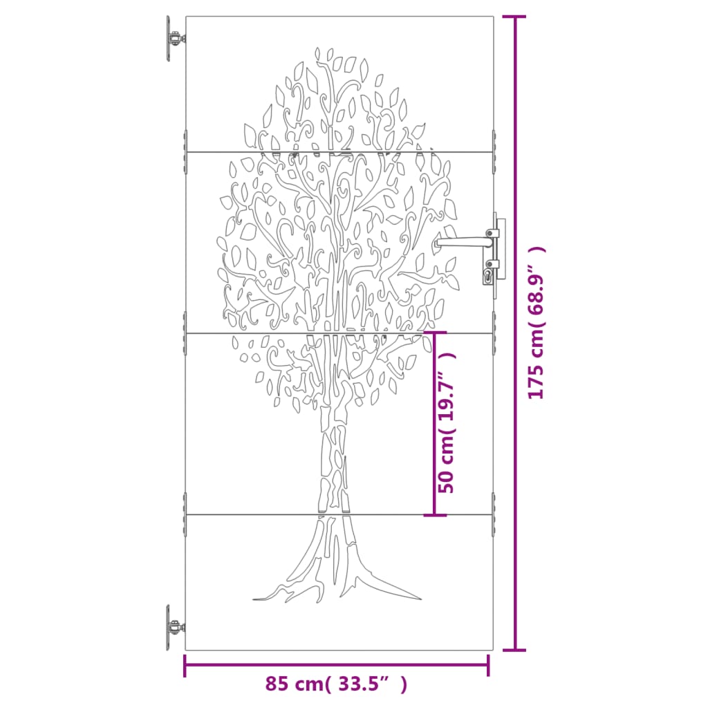 vidaXL Градинска порта, 85x175 см, кортенова стомана, дизайн с дърво