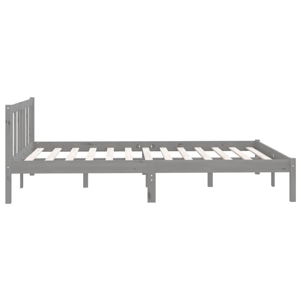 vidaXL Рамка за легло, сива, борова дървесина масив, 140x200 cм