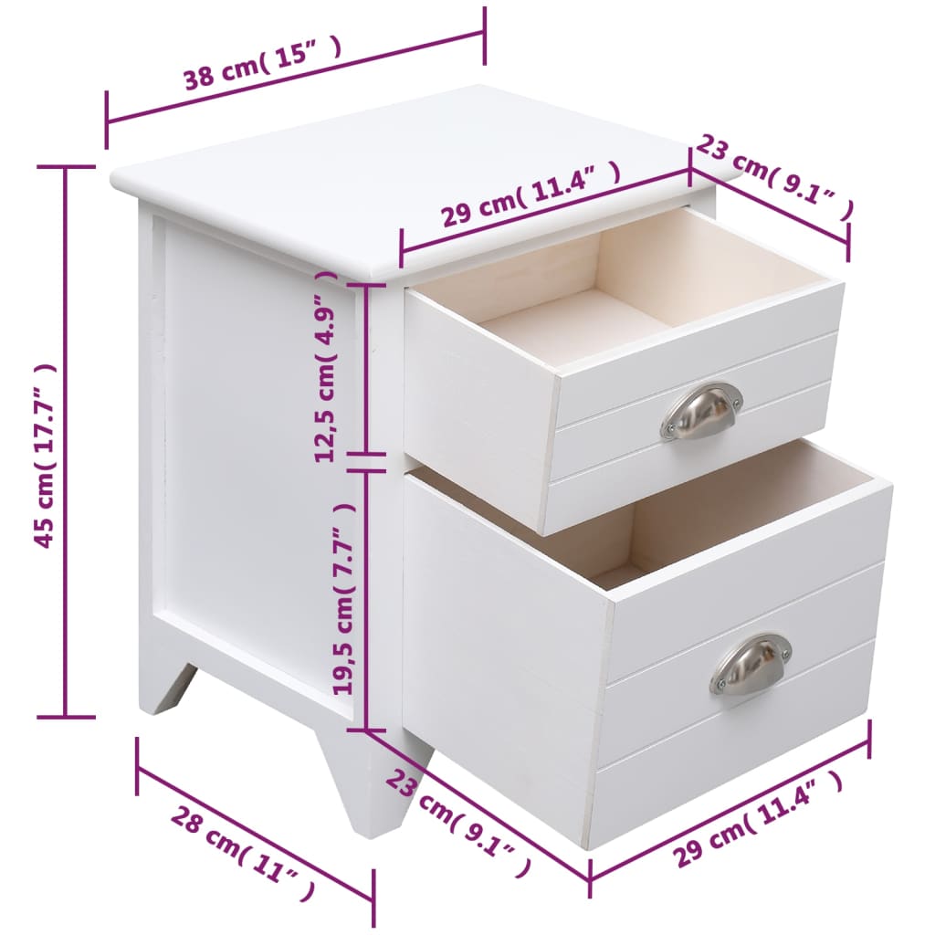 vidaXL Нощни шкафче с чекмеджета, 2 бр, бели
