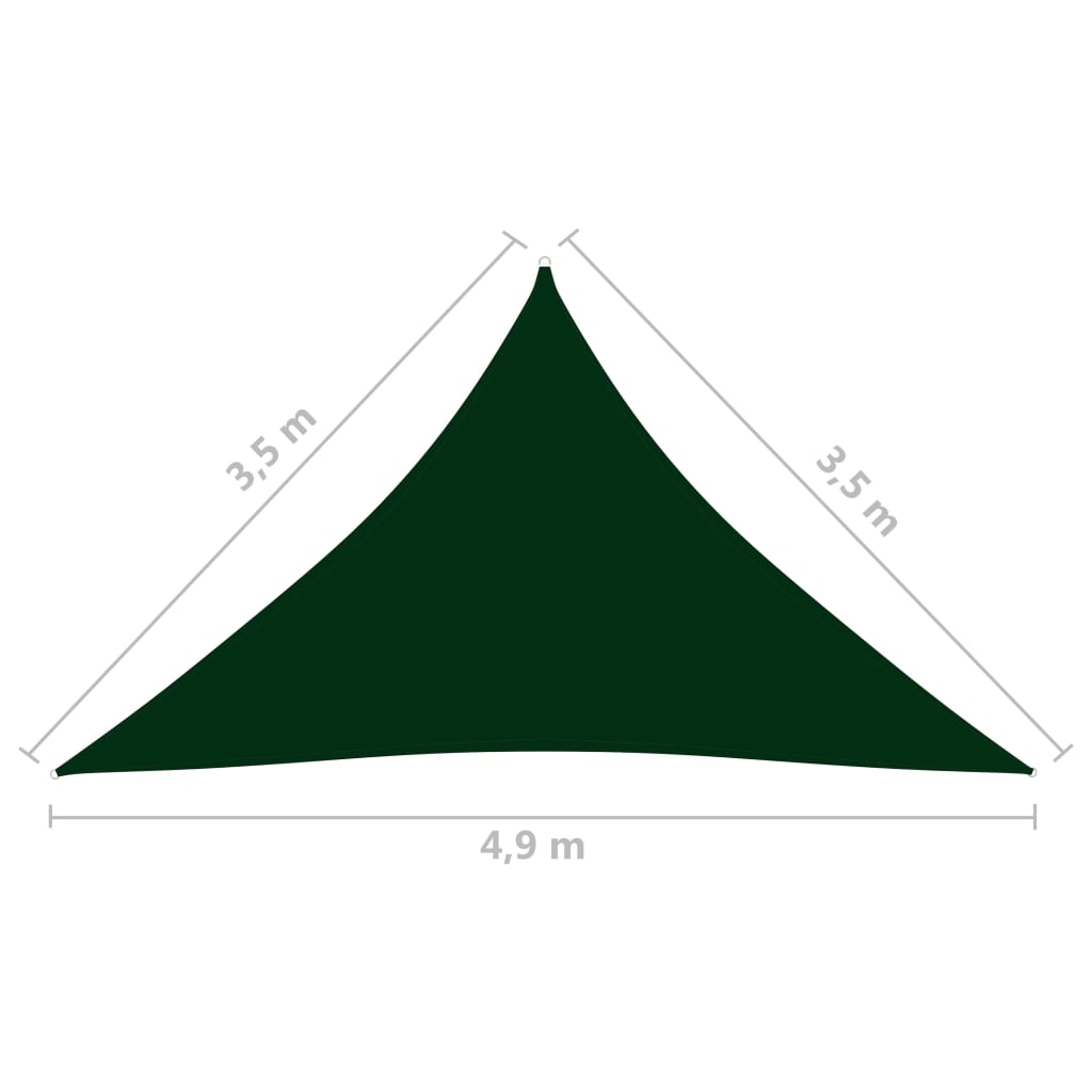 vidaXL Платно-сенник Оксфорд плат триъгълно 3,5x3,5x4,9 м тъмнозелено