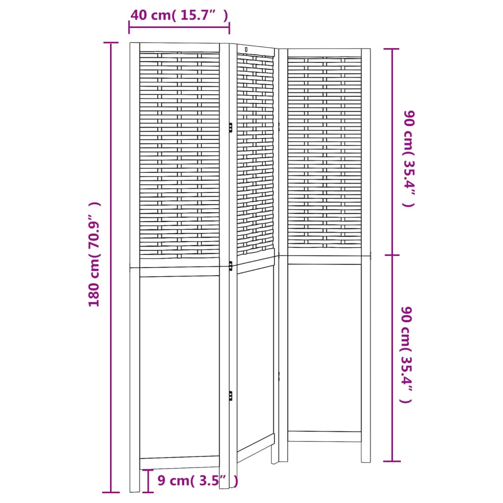 vidaXL Разделител за стая, 3 панела, бял, дърво пауловния масив