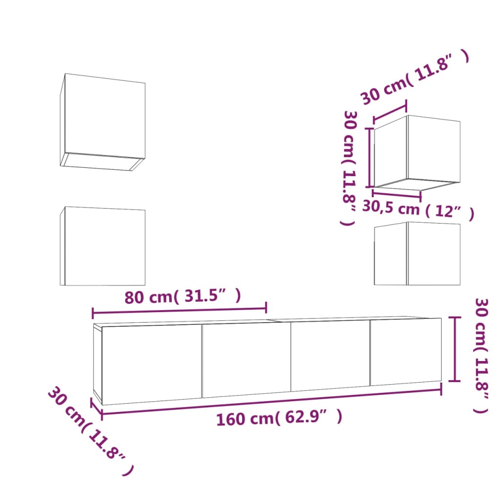 vidaXL Комплект ТВ шкафове от 6 части инженерно дърво Бял гланц