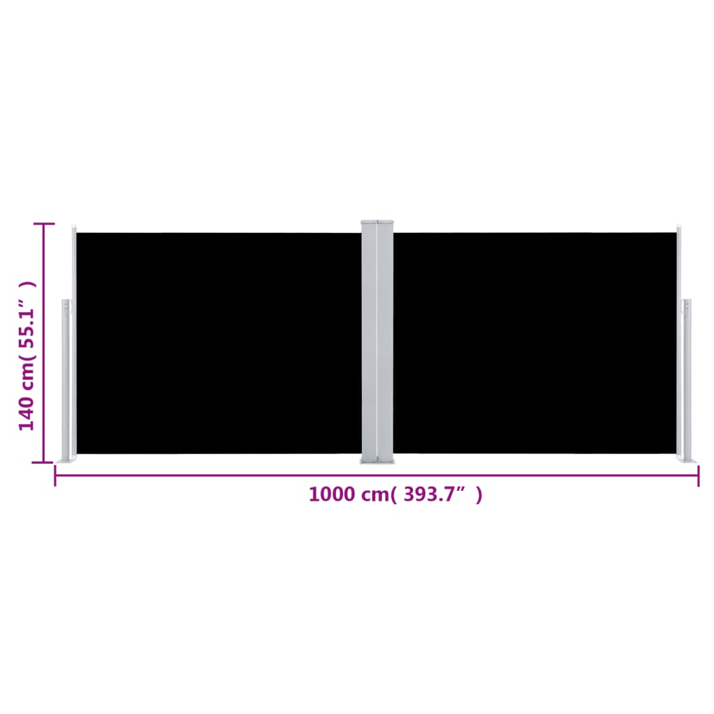 vidaXL Прибираща се странична тента, черна, 140x1000 см