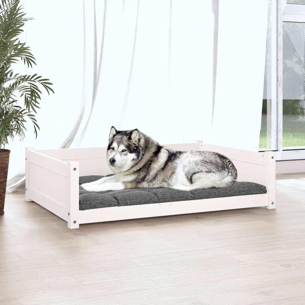 vidaXL Кучешко легло, бяло, 105,5x75,5x28 см, борова дървесина масив