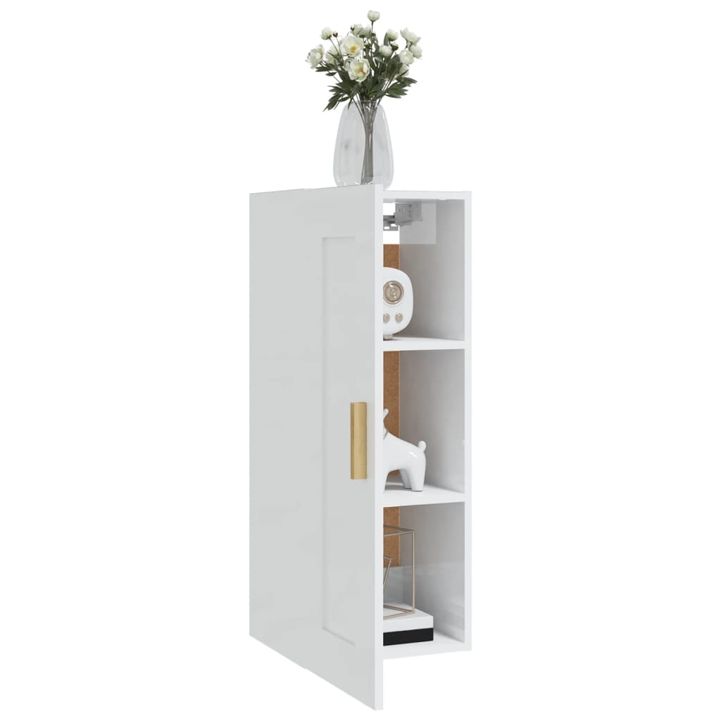 vidaXL Стенен шкаф, бял гланц, 35x34x90 см, инженерно дърво