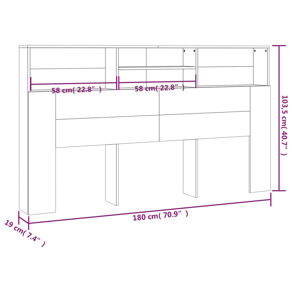 vidaXL Табла за легло тип шкаф, кафяв дъб, 180x19x103,5 см