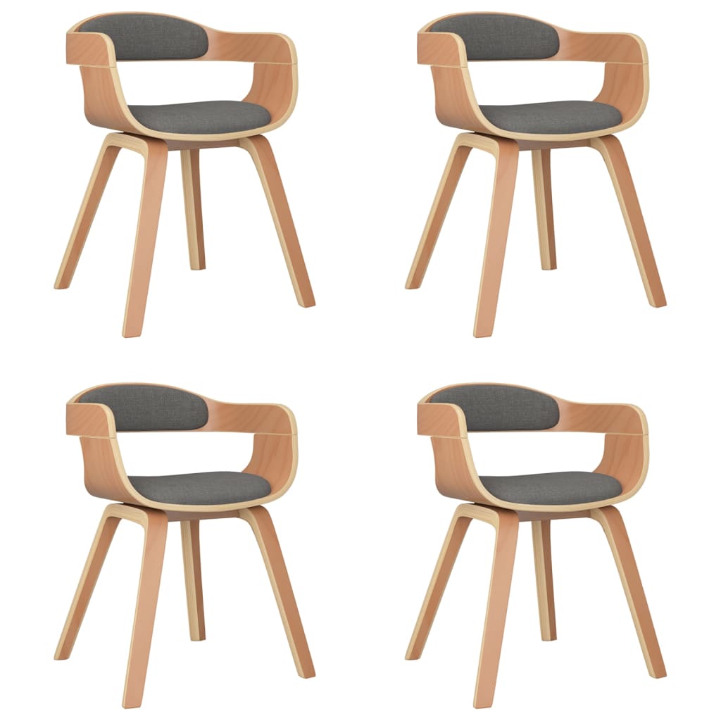 vidaXL Трапезни столове, 4 бр, светлосиви, извито дърво и текстил