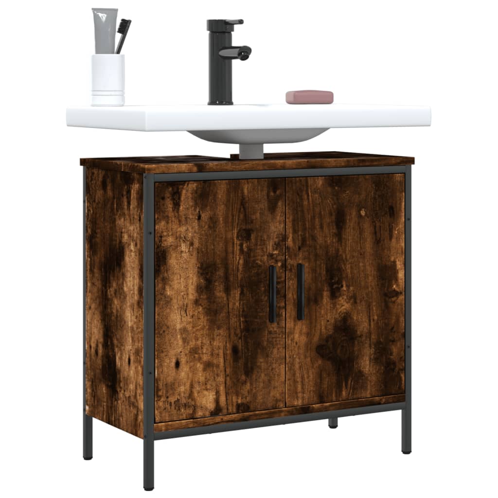 vidaXL Шкаф за мивка за баня, опушен дъб, 60x30x60 см, инженерно дърво
