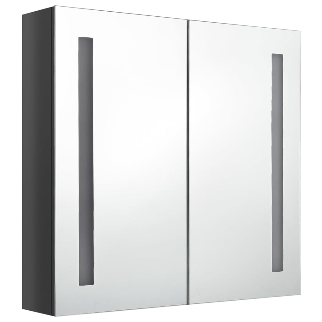 vidaXL LED шкаф с огледало за баня, сияйно сиво, 62x14x60 см