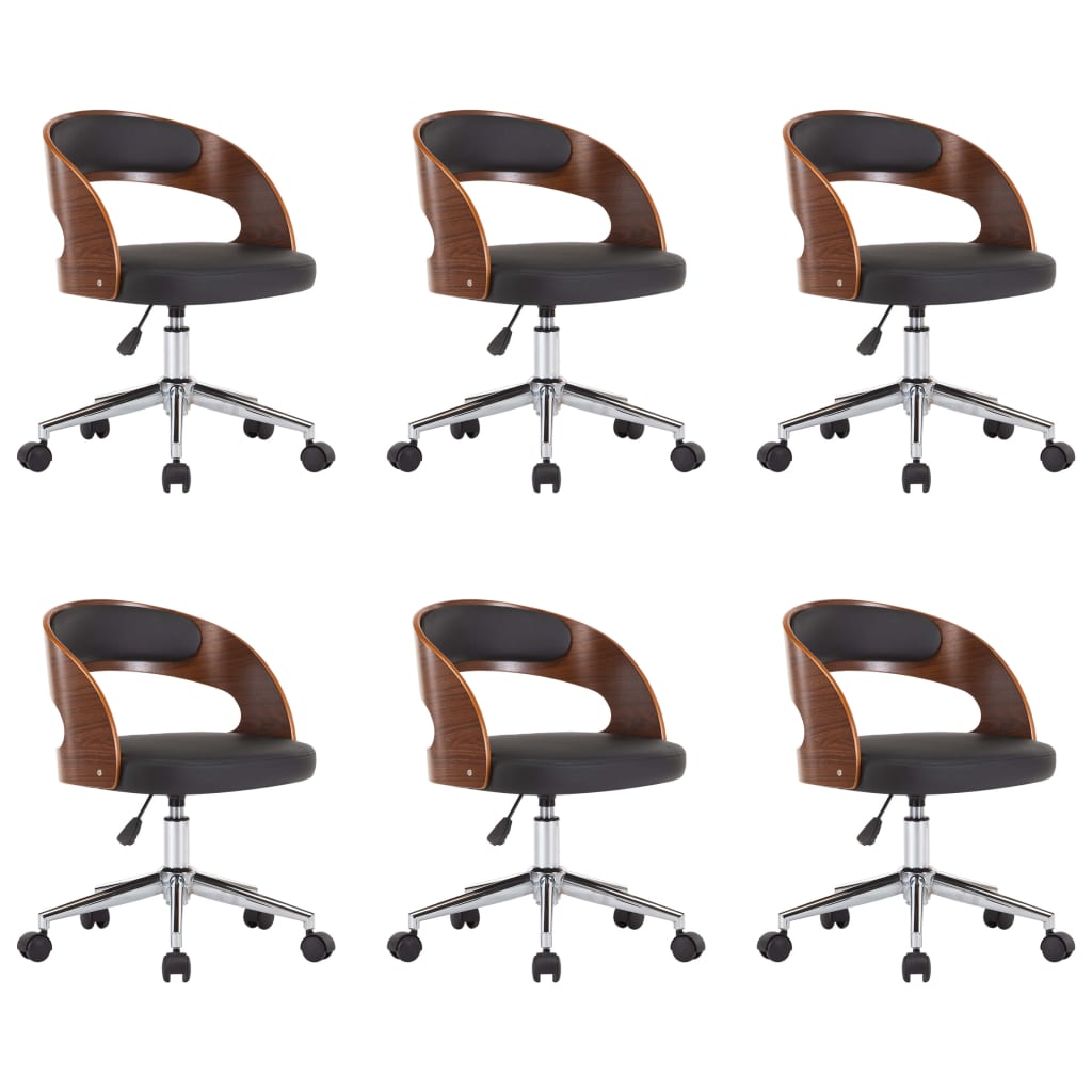vidaXL Въртящи столове, 6 бр, черни, извито дърво и изкуствена кожа