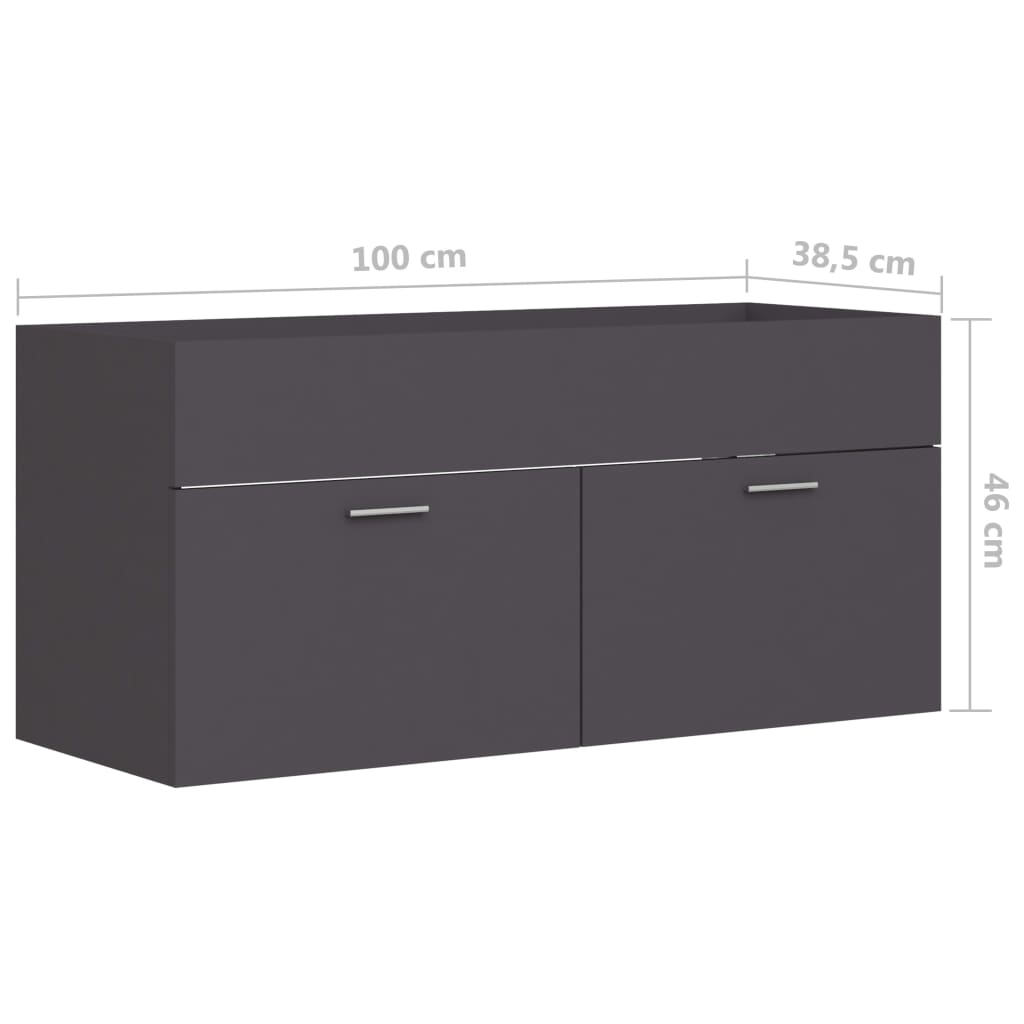 vidaXL Долен шкаф за мивка, сив, 100x38,5x46 см, ПДЧ