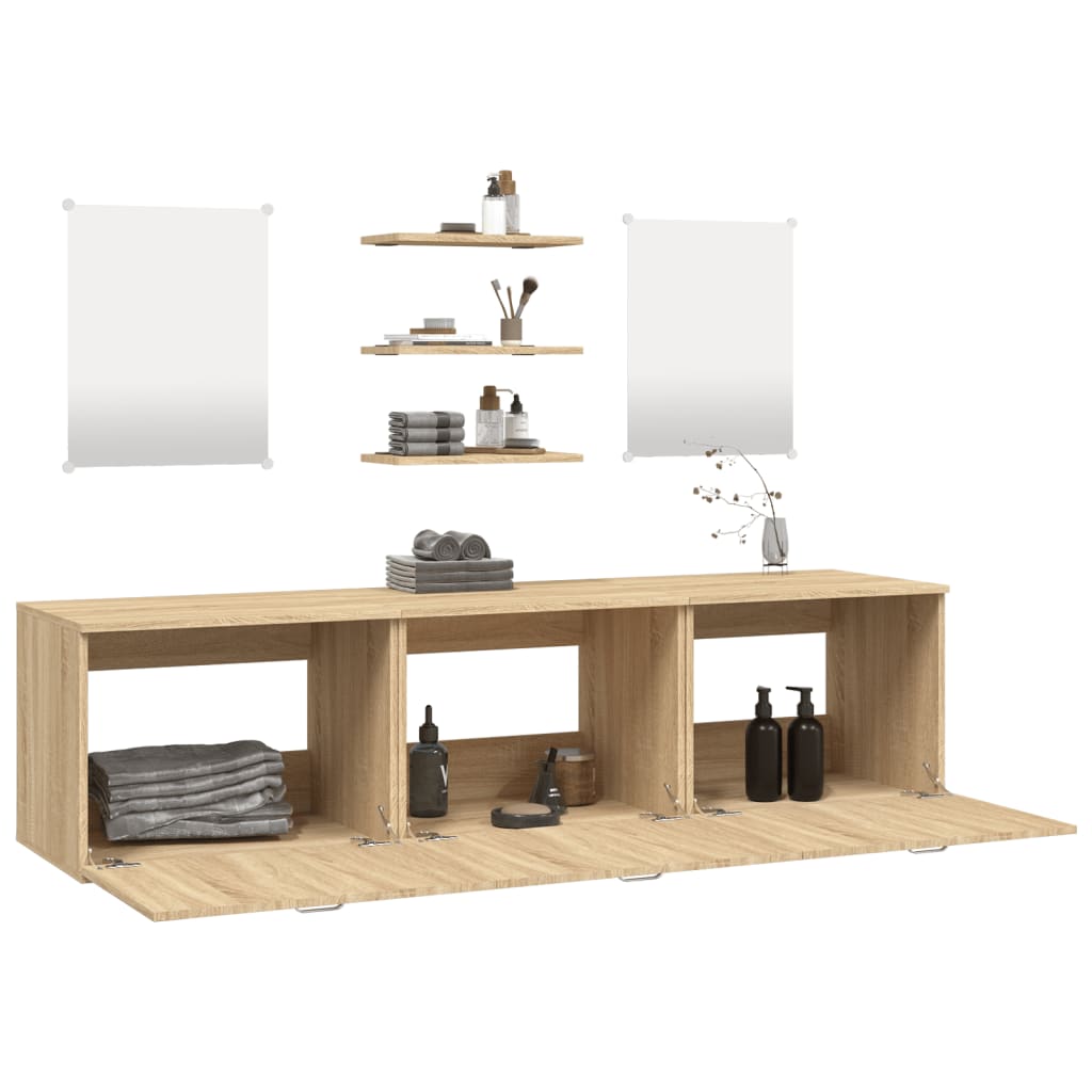 vidaXL Комплект мебели за баня от 6 части, дъб, инженерно дърво