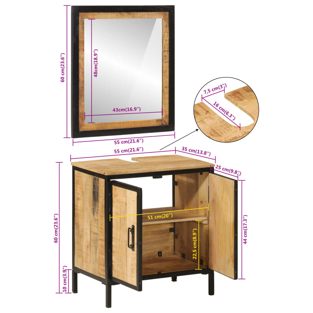 vidaXL Комплект мебели за баня, 2 части, желязо и масивно манго