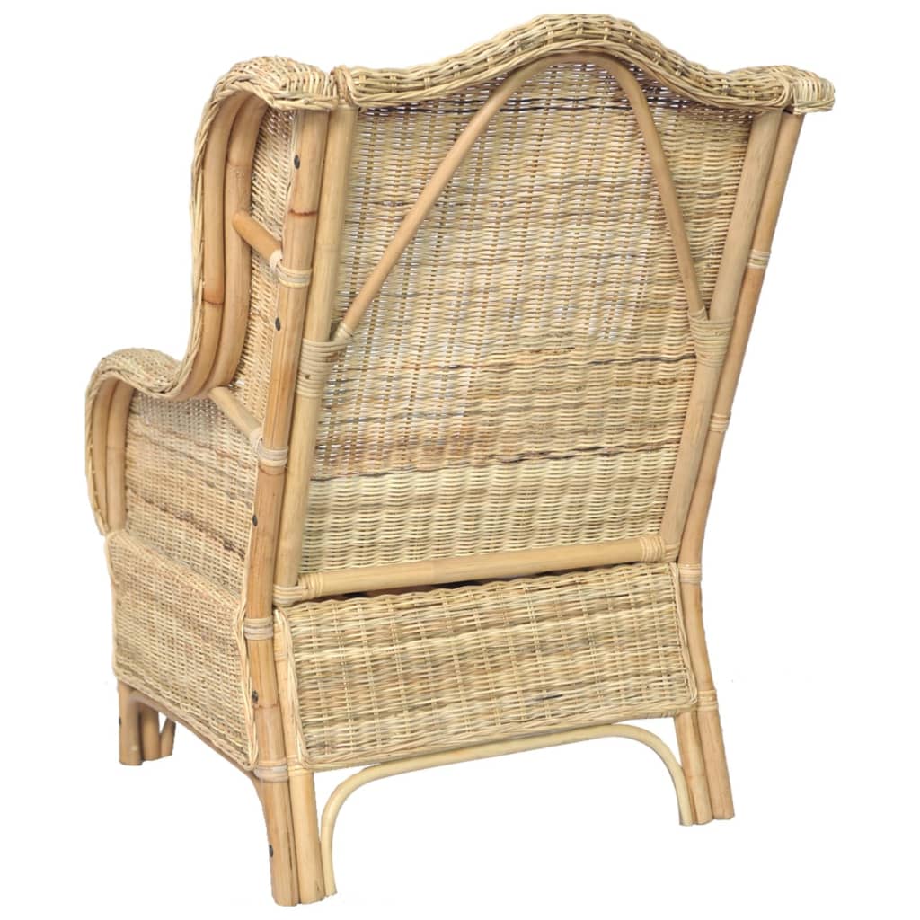 vidaXL Кресло с възглавница, естествен ратан и лен