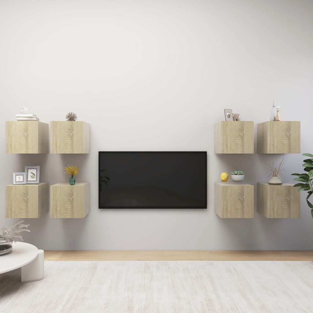 vidaXL ТВ шкафове за стенен монтаж, 8 бр, дъб сонома, 30,5x30x30 см