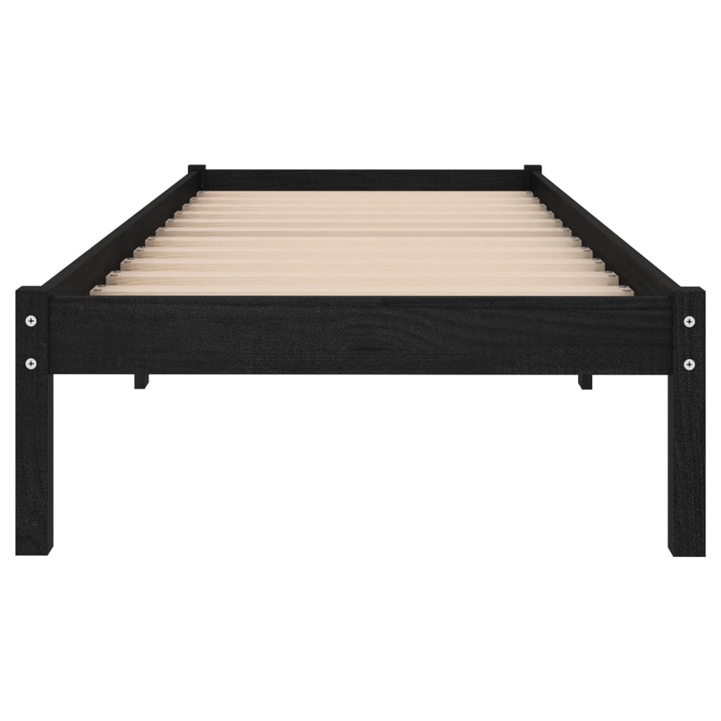 vidaXL Рамка за легло, черна, бор масив, 90x200 cм