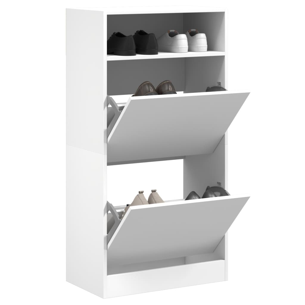 vidaXL Шкаф за обувки, бял, 60x34x116 см, инженерно дърво