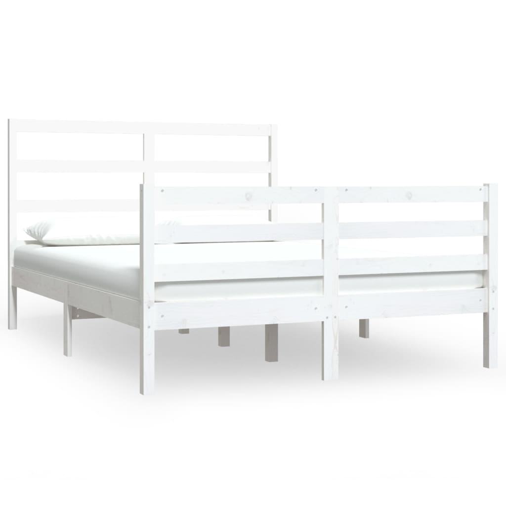 vidaXL Рамка за легло, бяла, бор масив, 135x190 см, Double