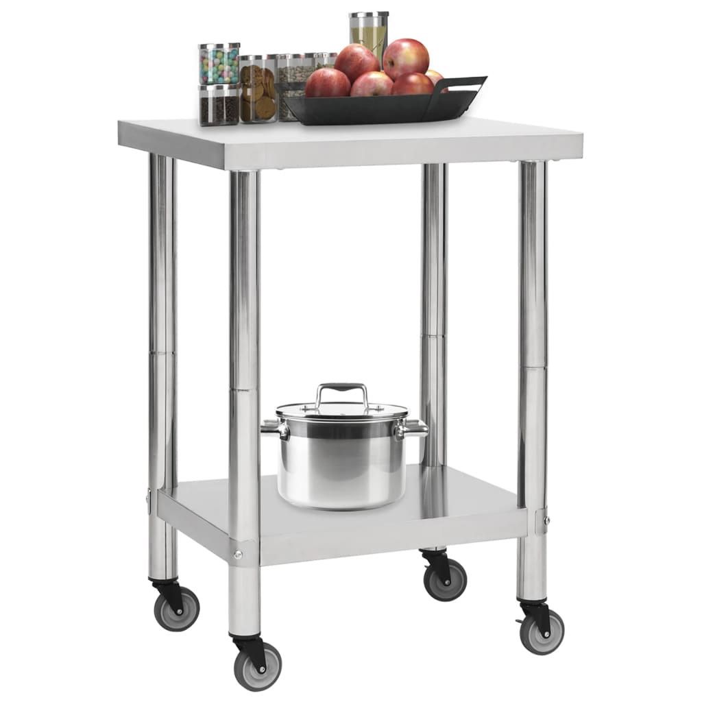 vidaXL Кухненска работна маса с колелца 60x30x85 см неръждаема стомана