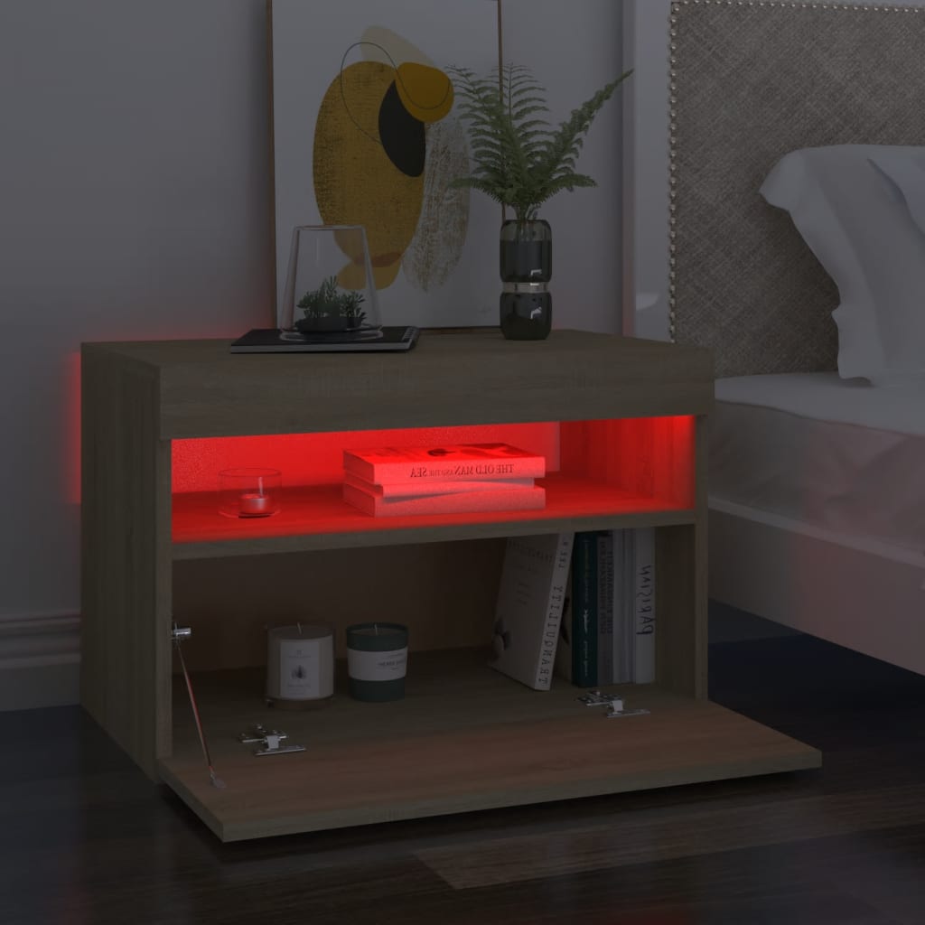 vidaXL Нощни шкафчета с LED осветление 2 бр сонома дъб 60x35x40 см