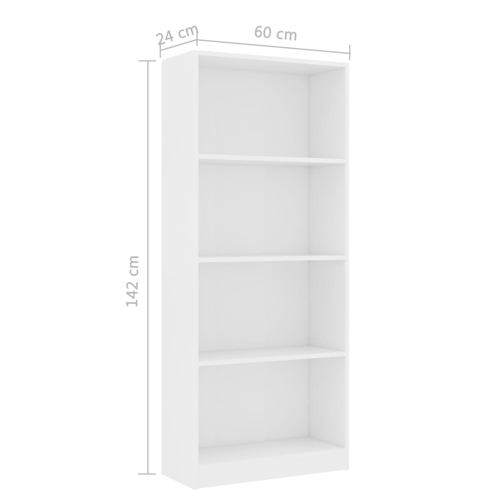 vidaXL 4-етажна библиотека, бяла, 60x24x142 см, ПДЧ