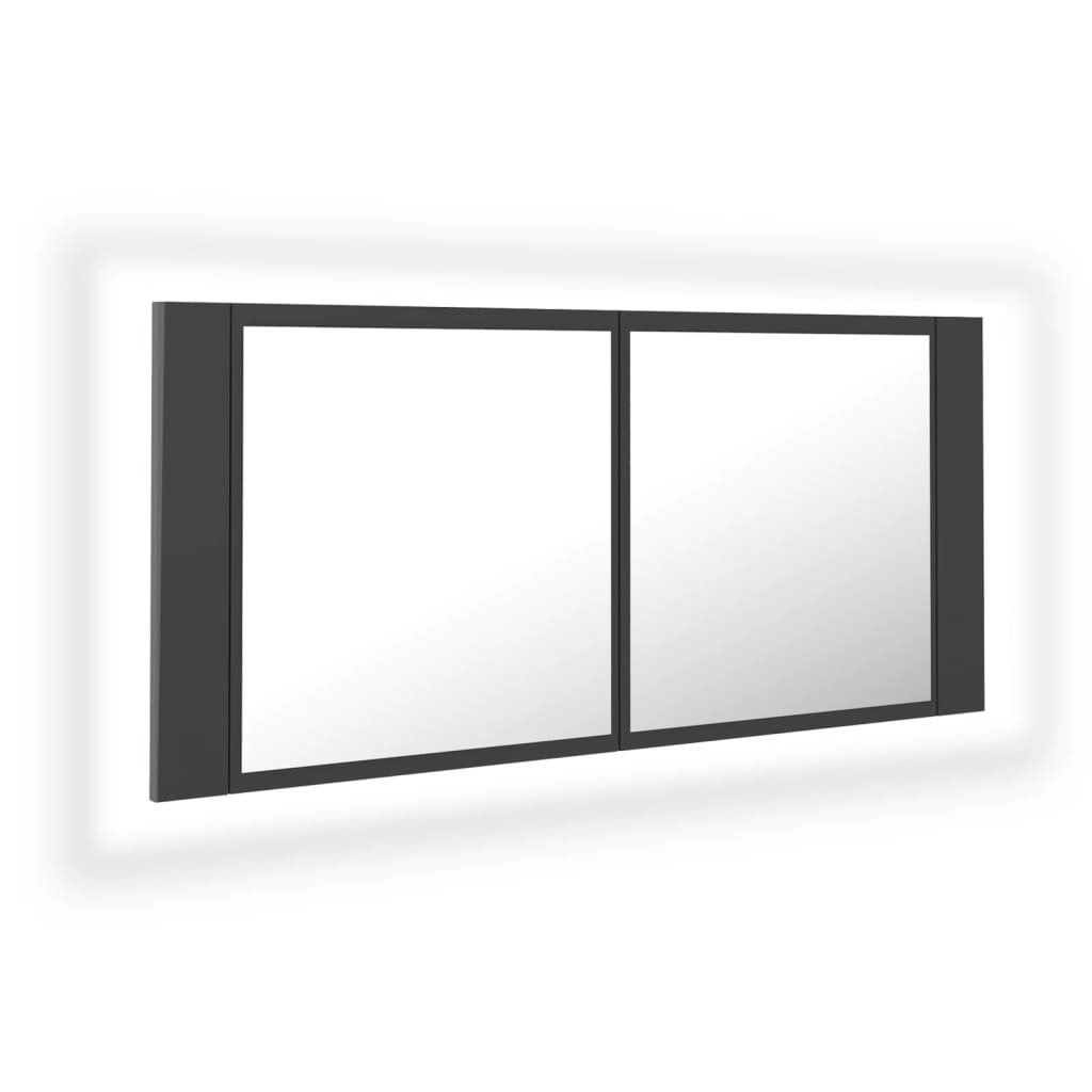 vidaXL Шкаф с LED огледало за баня, сиво, 100x12x45 см, акрил