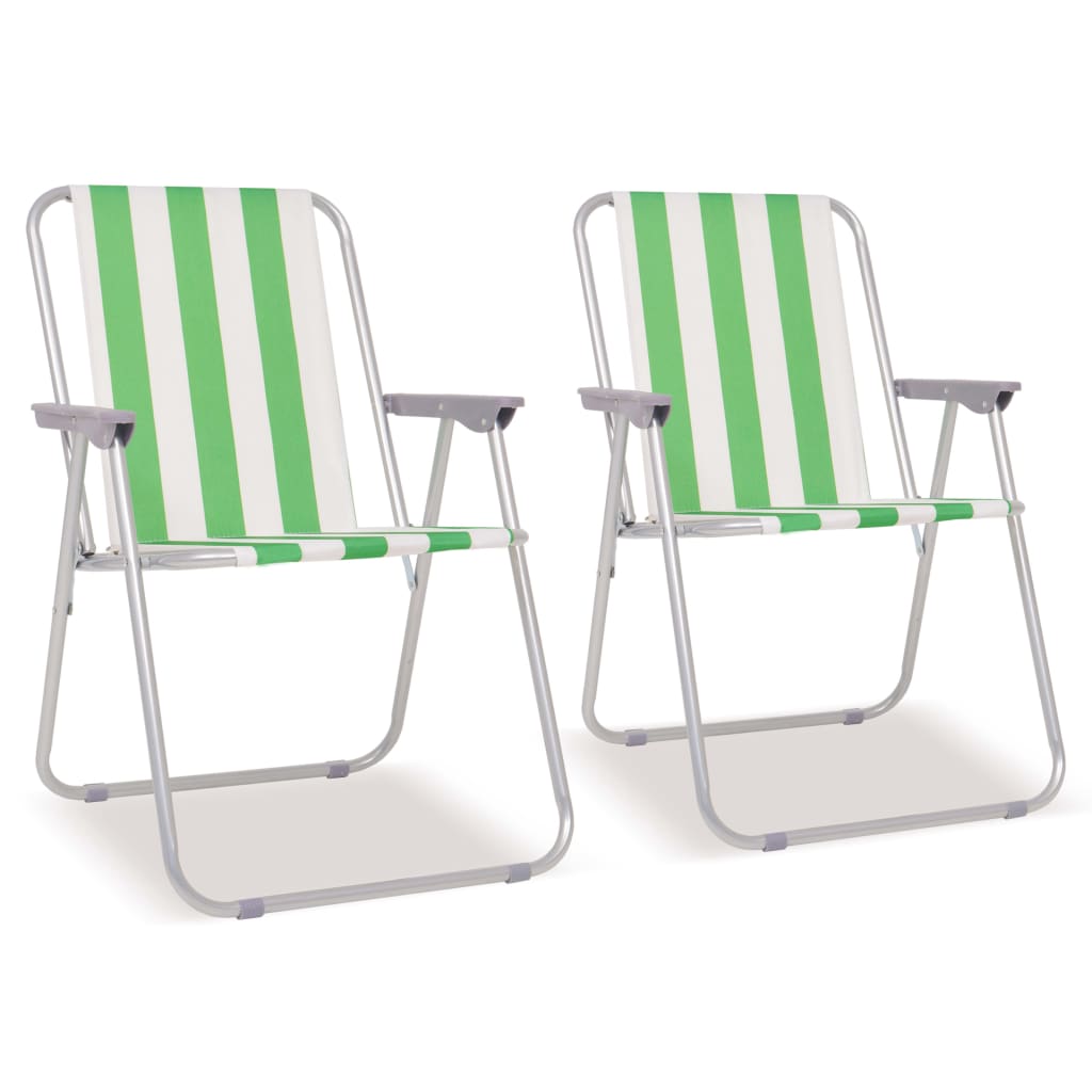 vidaXL Сгъваем къмпинг стол, 2 бр, зелено и бяло, стомана, 52x62x75 см