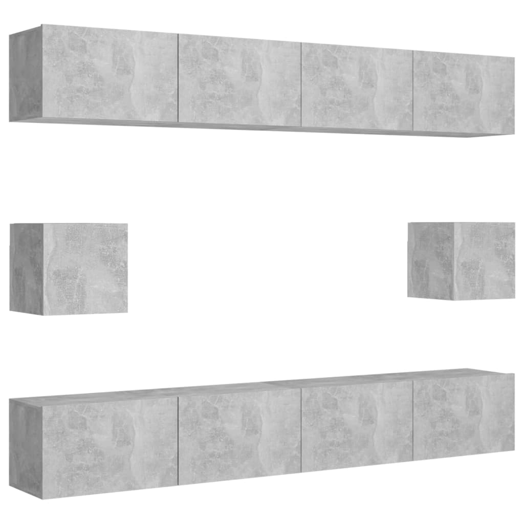 vidaXL Комплект ТВ шкафове от 6 части, бетонно сив, ПДЧ