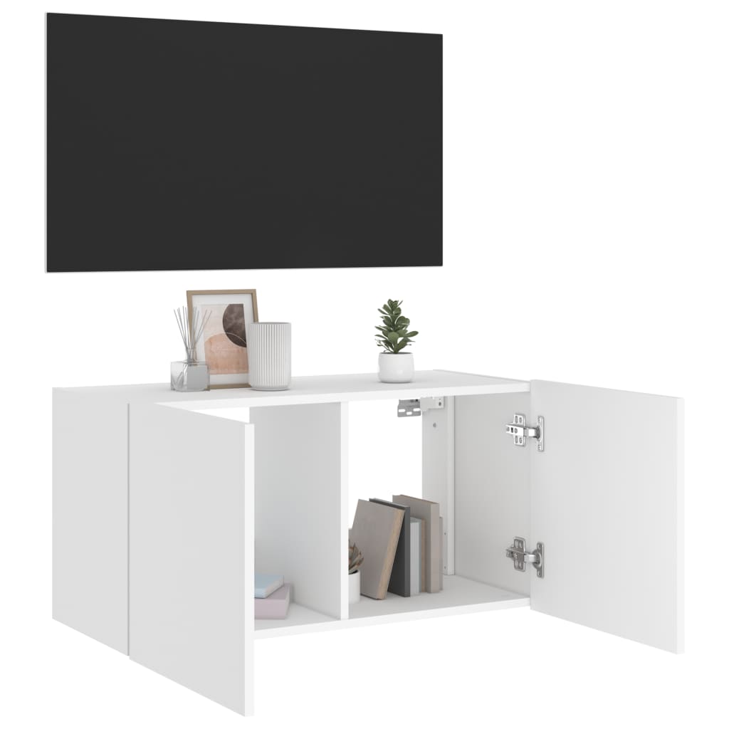 vidaXL Стенен ТВ шкаф с LED осветление, бял, 80x35x41 см