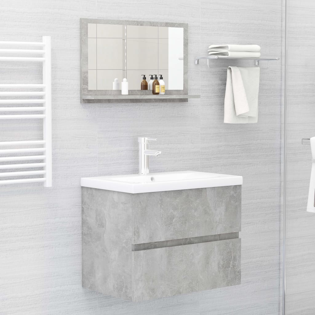 vidaXL Огледало за баня, бетонно сиво, 60x10,5x37 см, ПДЧ