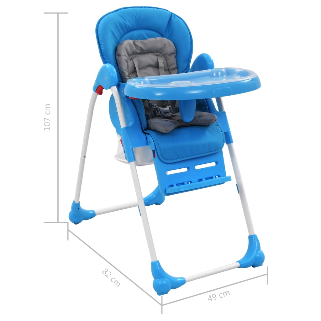 vidaXL Високо бебешко столче за хранене, синьо и сиво