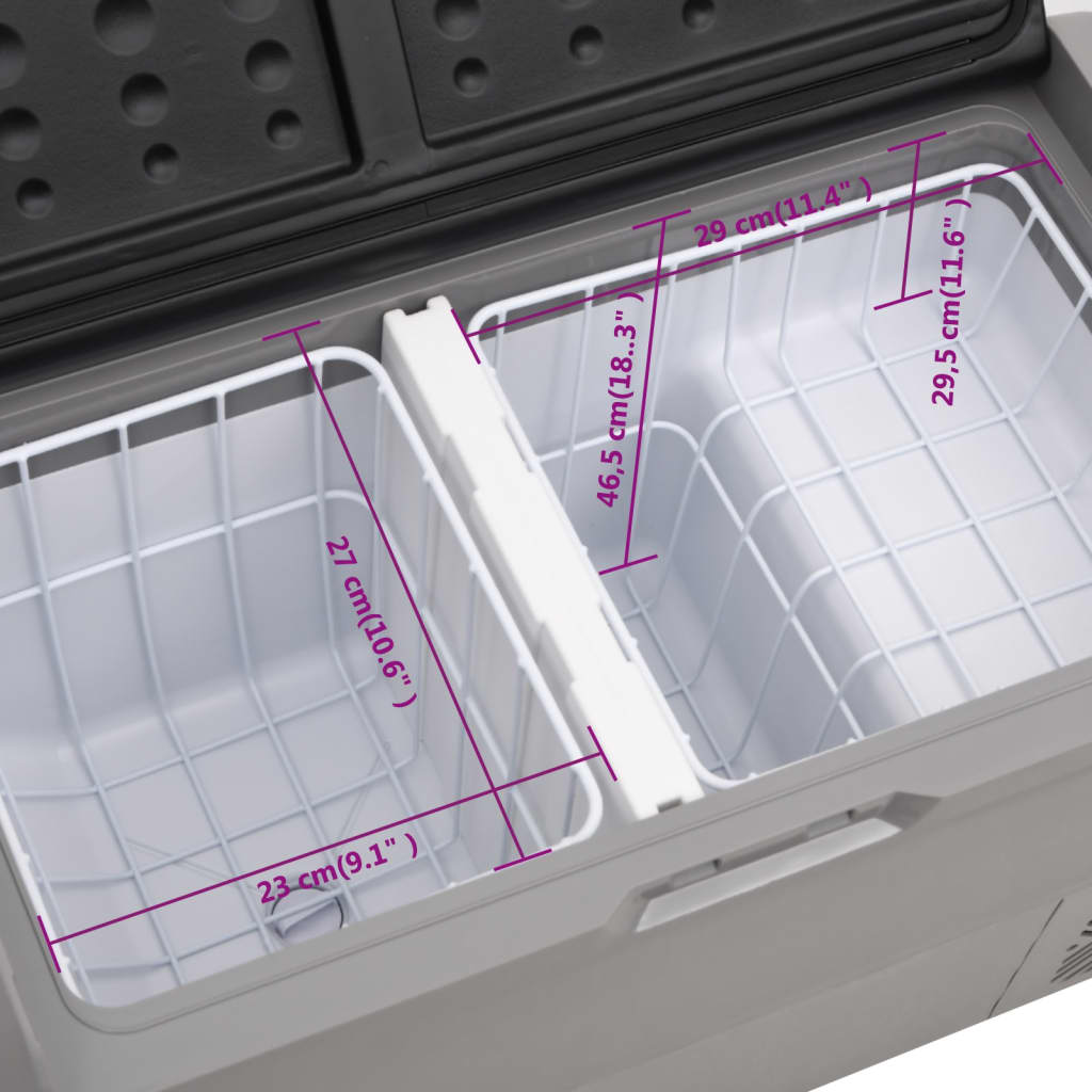 vidaXL Хладилна кутия с колелца и адаптер черно и сиво 60 л PP и PE