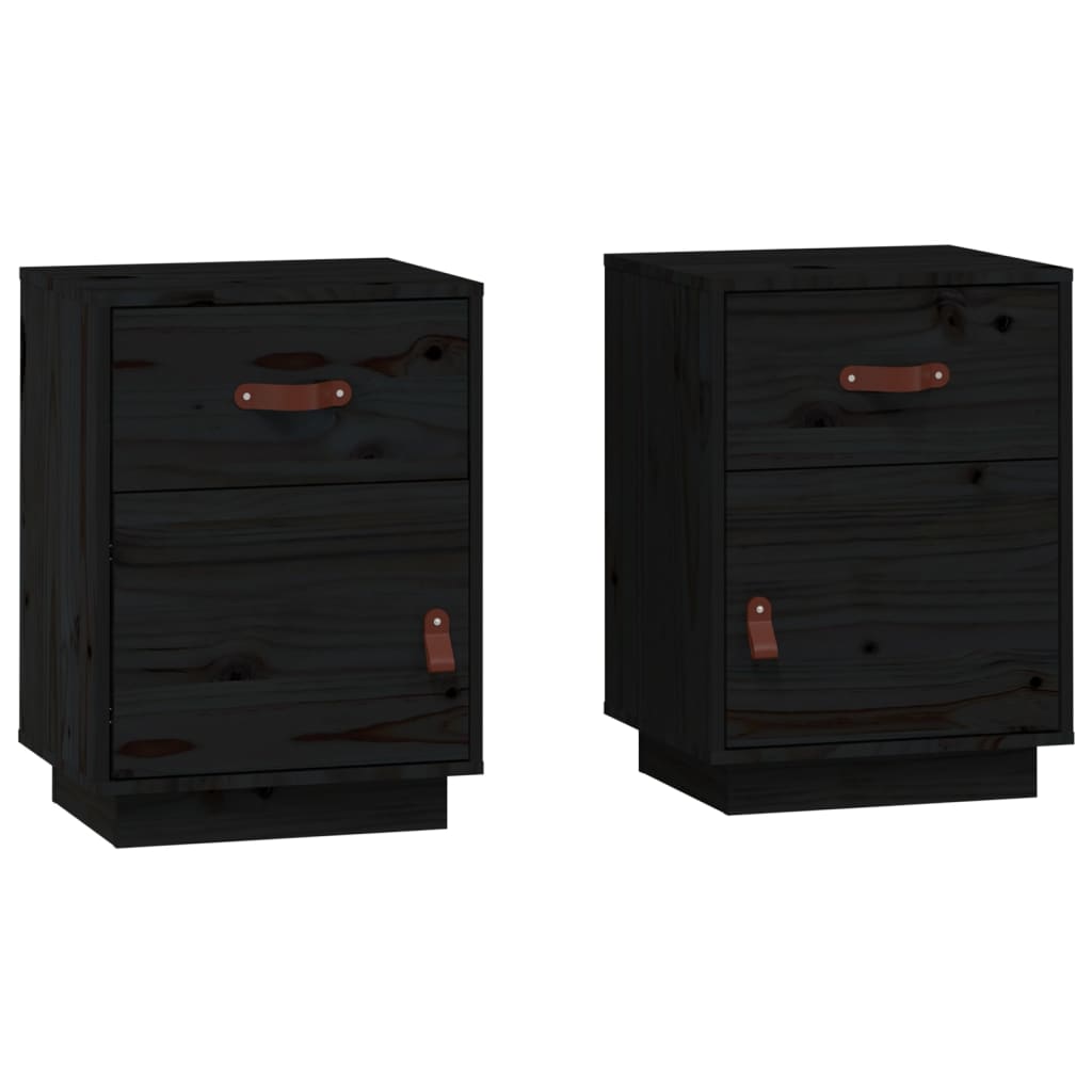 vidaXL Нощни шкафчета, 2 бр, черни, 40x34x55 см, борово дърво масив