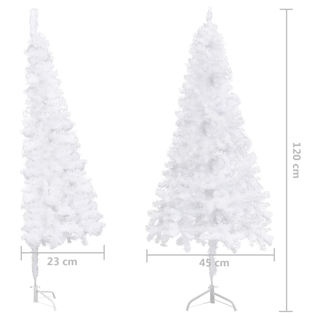 vidaXL Ъглова изкуствена коледна елха с LED и топки бяла 120 см PVC