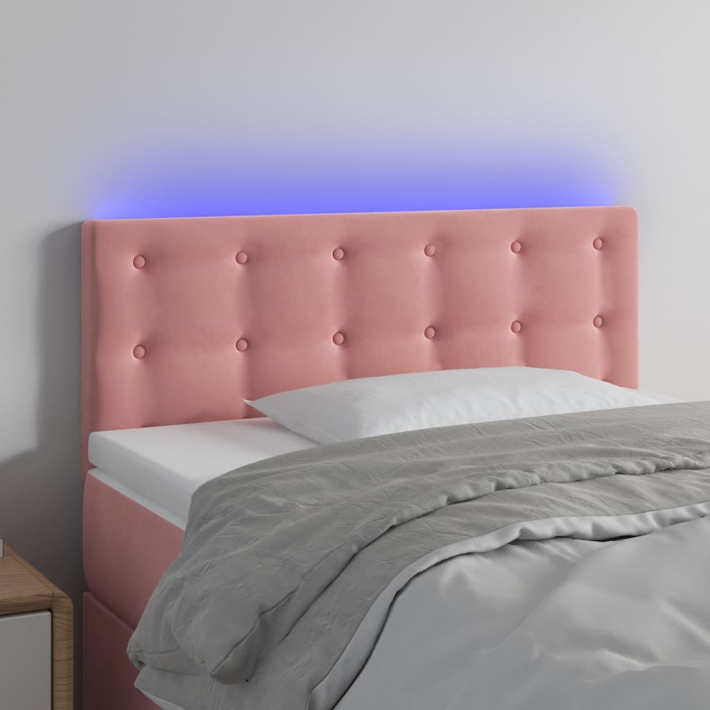 vidaXL LED горна табла за легло, розова, 90x5x78/88 см, кадифе