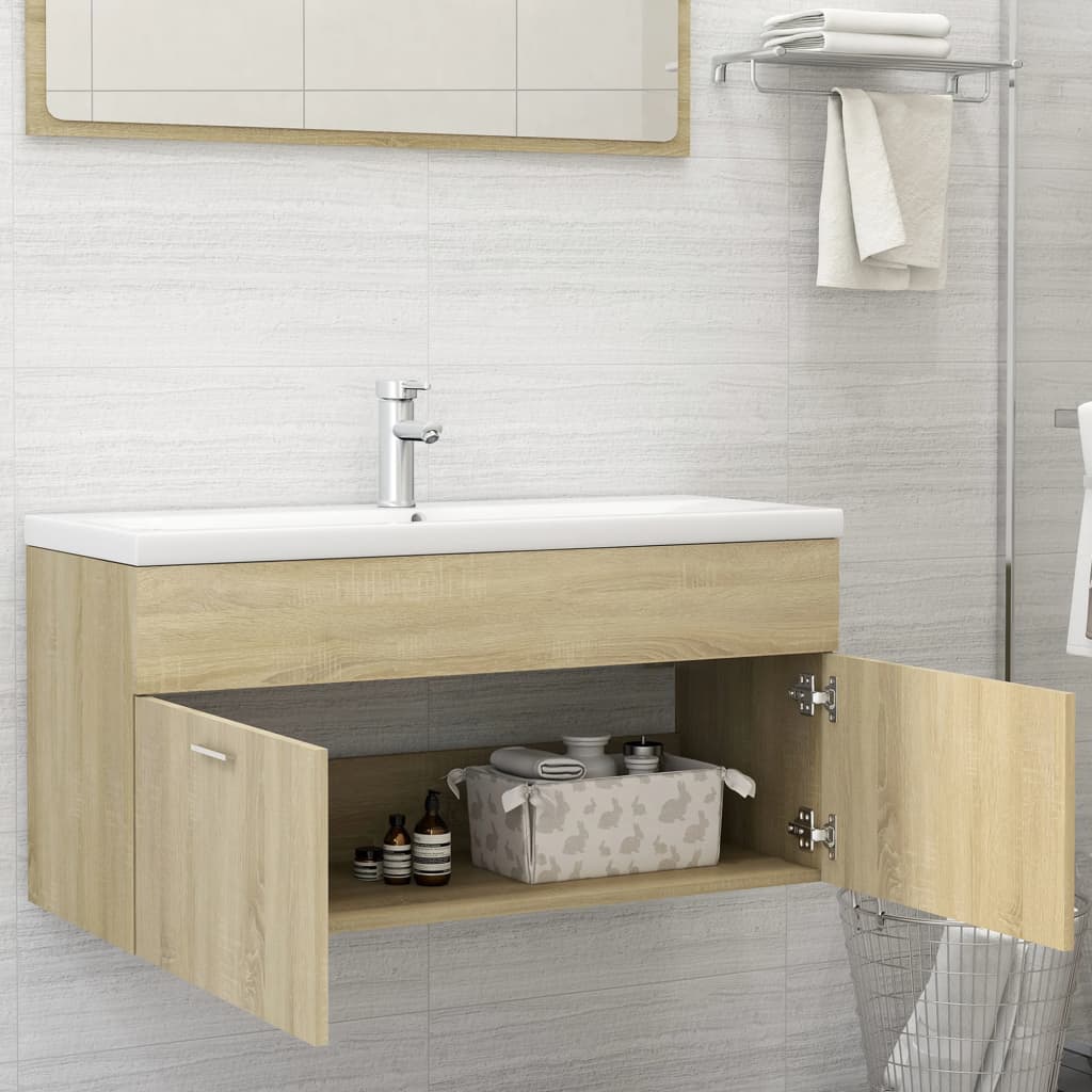 vidaXL Шкаф за баня с вградена мивка, дъб сонома, ПДЧ