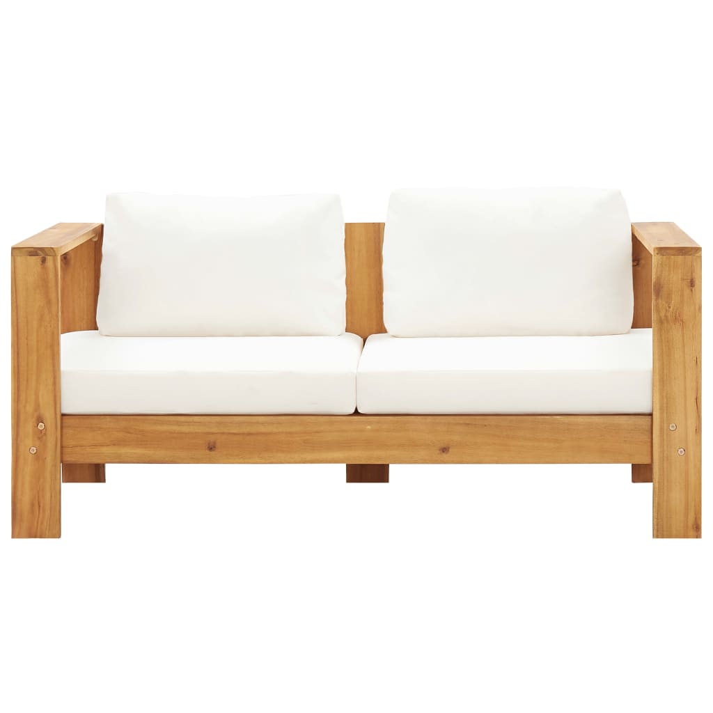 vidaXL Градински диван с възглавници, 140 см, акация масив, кремавобял