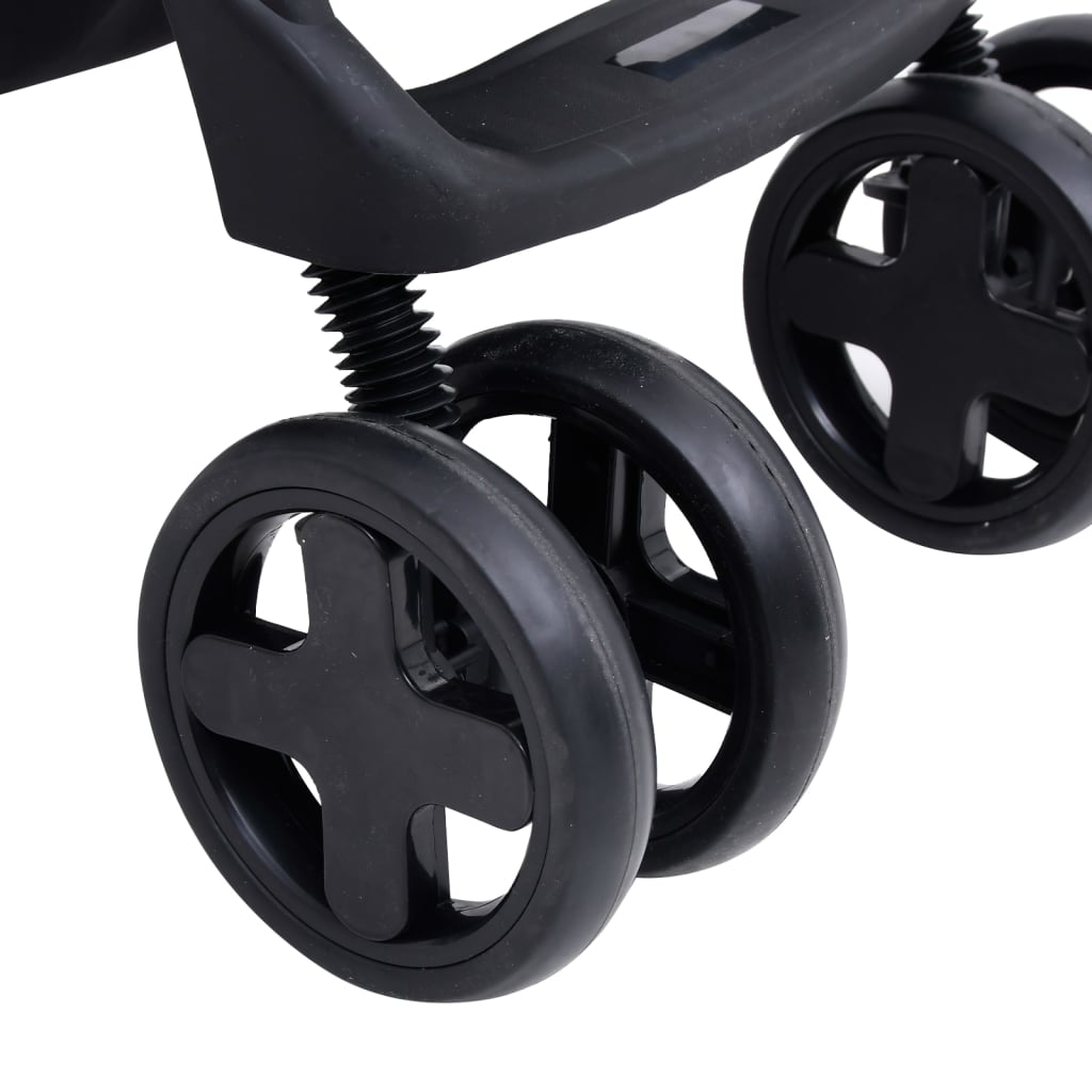 vidaXL Бебешка количка 2-в-1, тъмносиво и черно, стомана