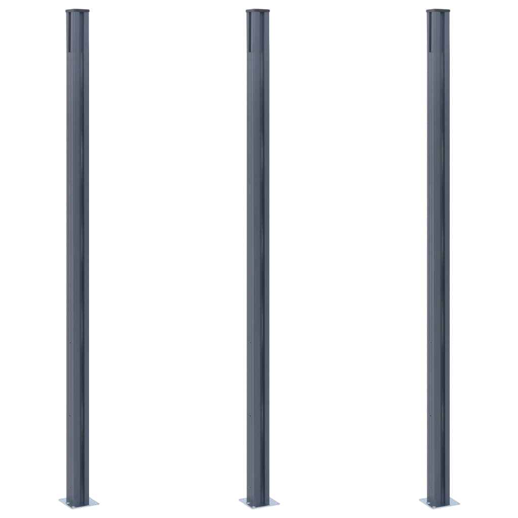 vidaXL Оградни колове, 3 бр, тъмносиви, 185 см, алуминий