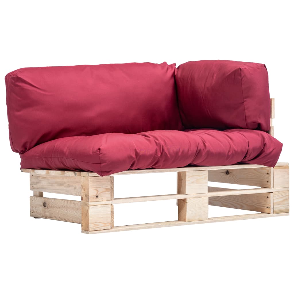 vidaXL Градински палетен диван с червени възглавници, борово дърво
