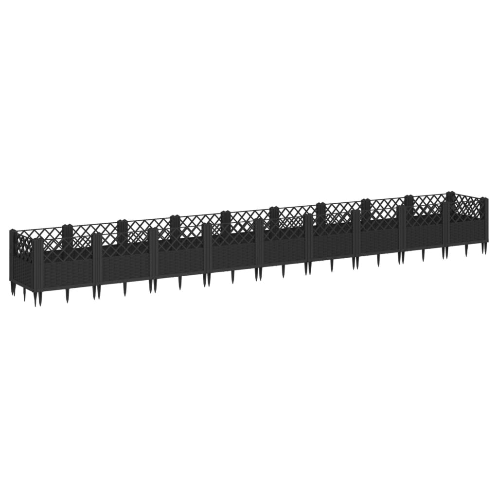 vidaXL Градинска кашпа с колчета, черна, 363,5x43,5x43,5 см, PP