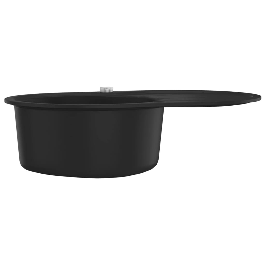 vidaXL Гранитна кухненска мивка с едно корито, овална, черна